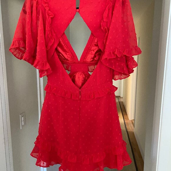 Red Ruffled Mini Cutout Dress - Picture 8 of 16